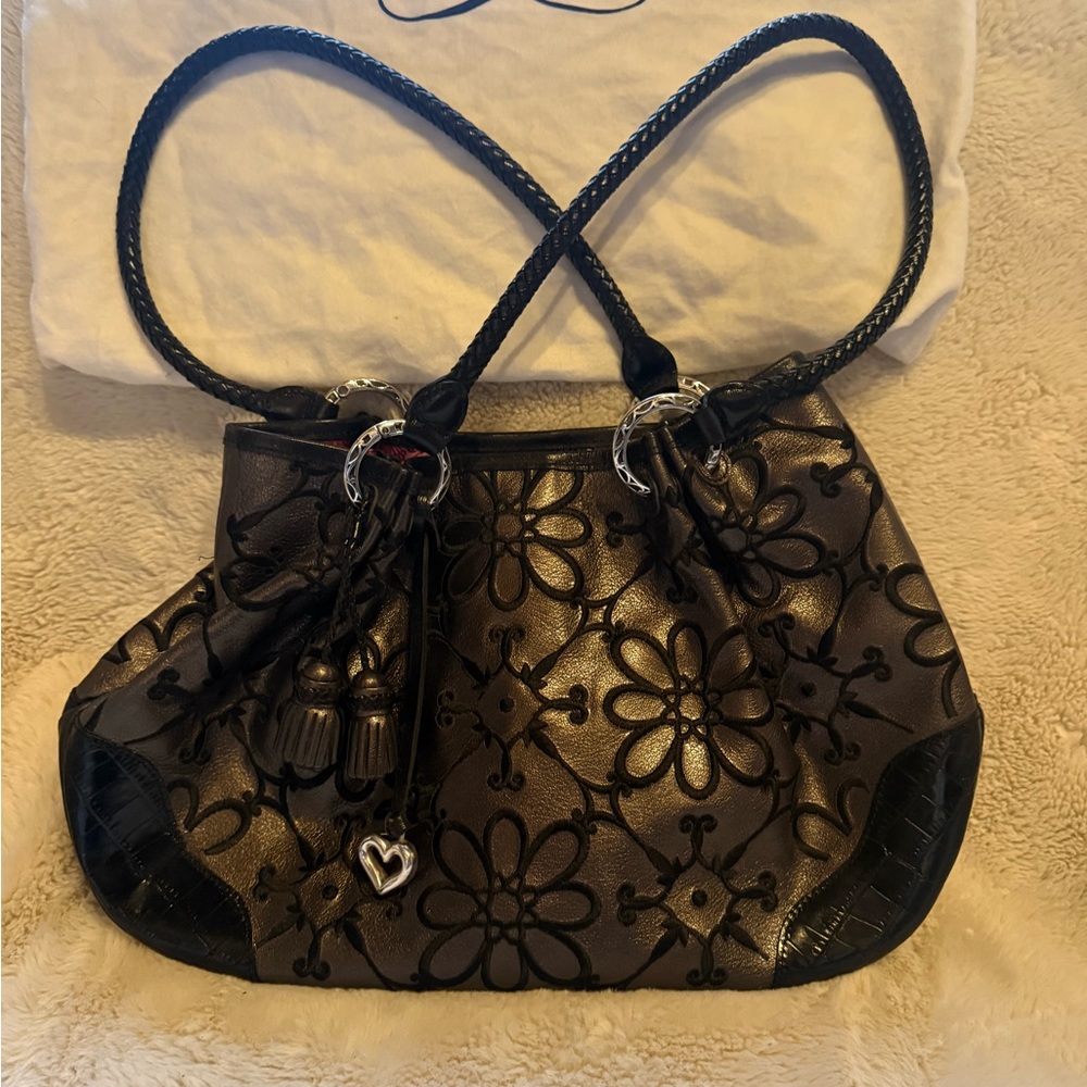 Brighton Valencia Pewter Leather Shoulder Bag NWOT